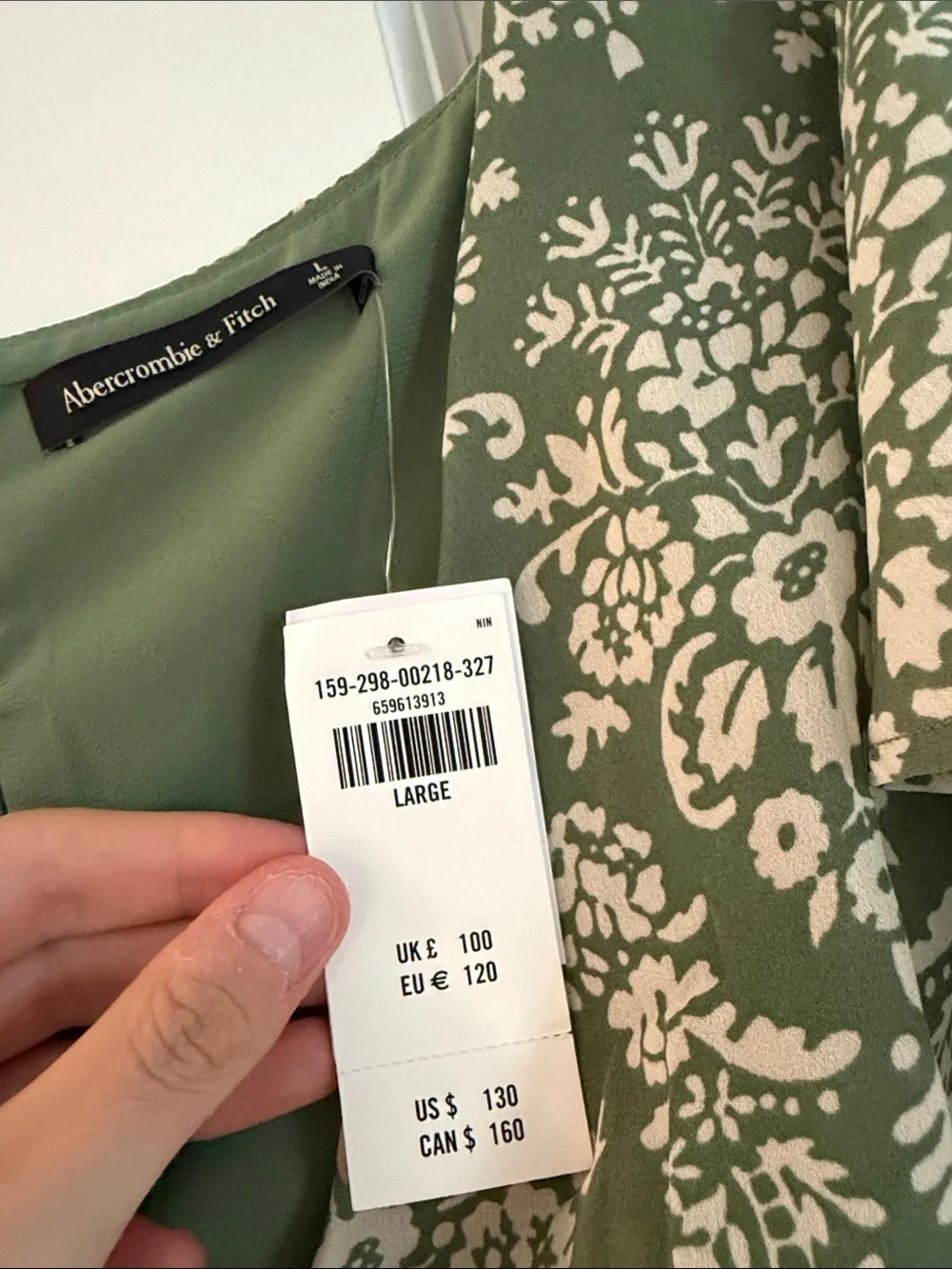 Abercrombie & Fitch Sage Green Floral V-Neck Ruffle Sleeve Maxi Dress